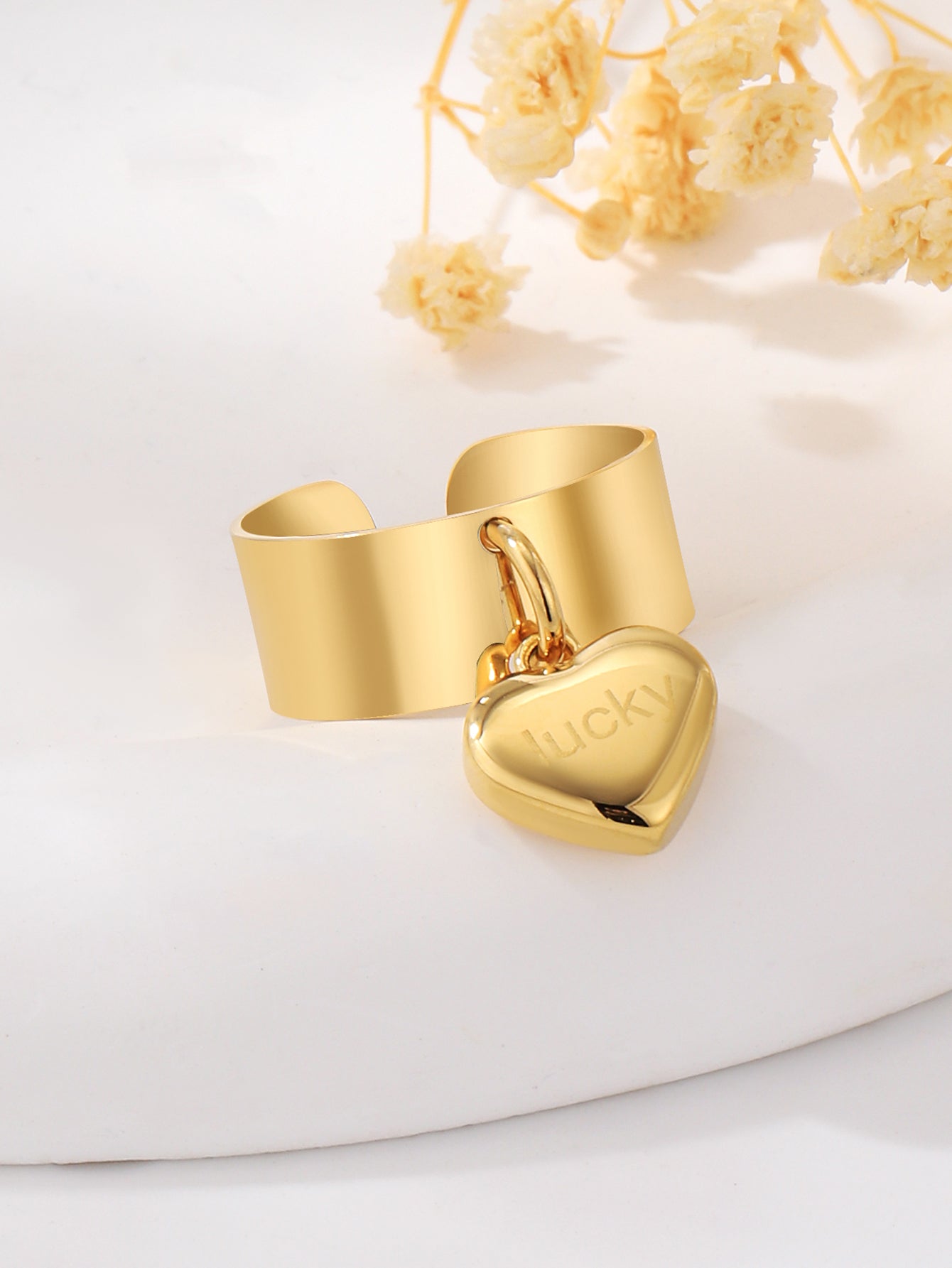 simple style letter heart shape stainless steel plating 18k gold plated charm rings By Trendy Jewels