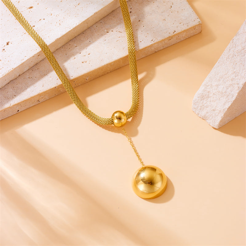 Titanium Steel 18K Gold Plated Vintage Style Simple Style Ball Pendant Necklace By Trendy Jewels