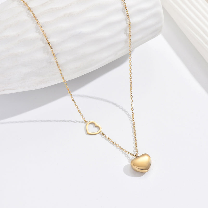 304 Stainless Steel 14K Gold Plated Elegant Romantic Classic Style Plating Heart Shape Double Layer Necklaces By Trendy Jewels