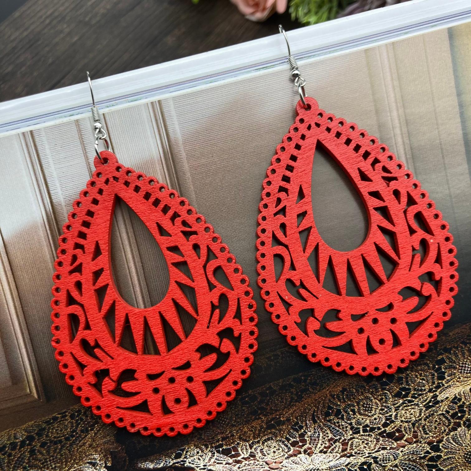 1 Pair Casual Retro Simple Style Water Droplets Stoving Varnish Wood Drop Earrings By Trendy Jewels