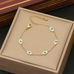 304 Stainless Steel 18K Gold Plated Elegant Simple Style Enamel Eye Bracelets Necklace By Trendy Jewels