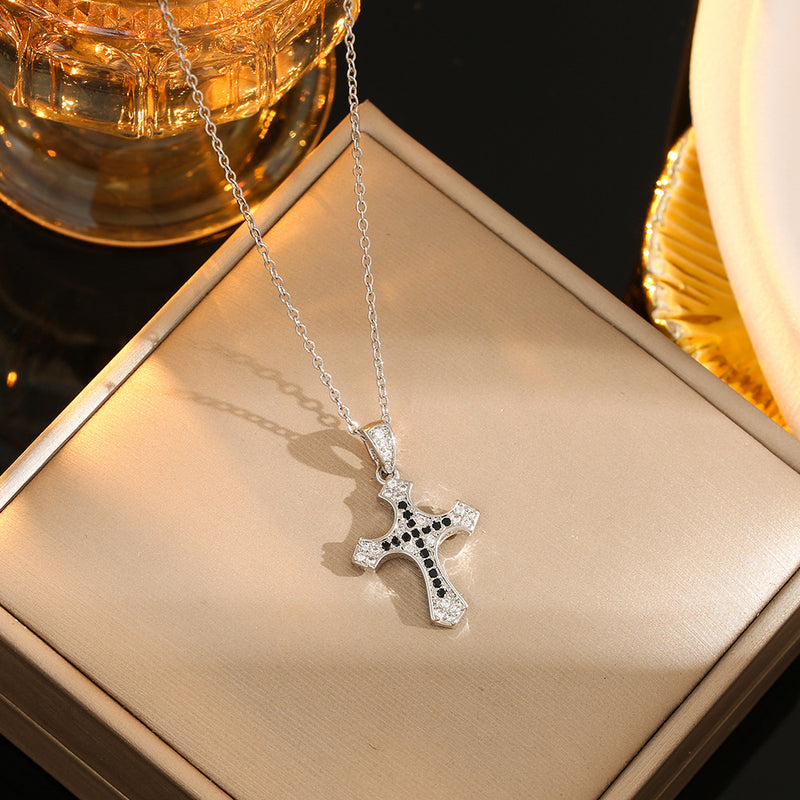 Stainless Steel Gold Plated Silver Plated Casual Commute Cross Inlay Zircon Pendant Necklace By Trendy Jewels