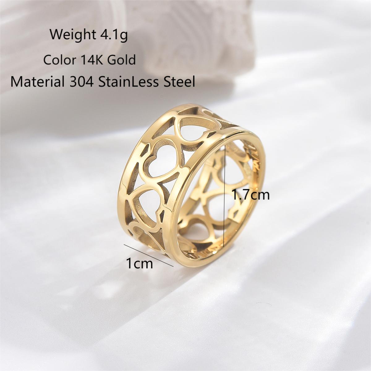 Stainless Steel 14K Gold Plated Sweet Classic Style Plating Heart Shape Rings By Trendy Jewels