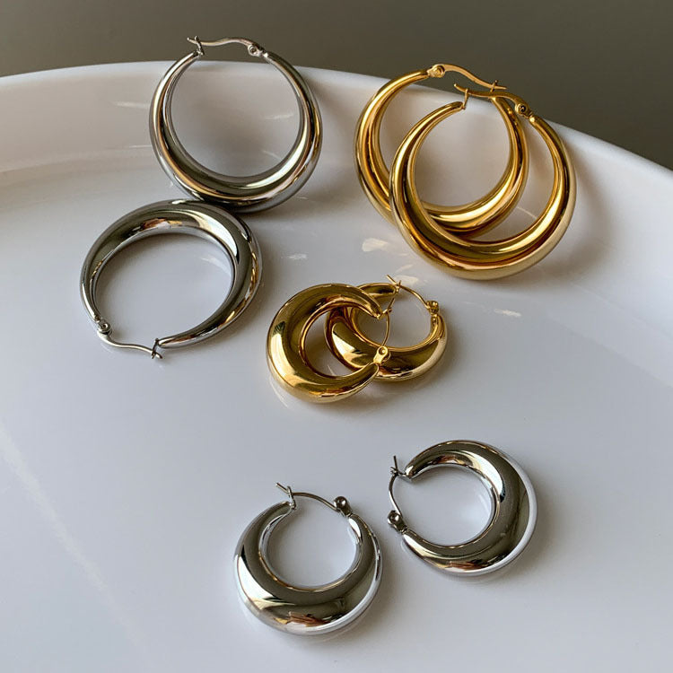 1 pair vintage style geometric solid color plating titanium steel 18k gold plated hoop earrings By Trendy Jewels