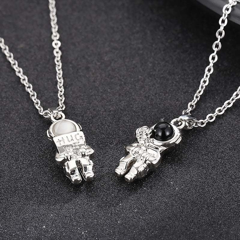 casual simple style astronaut stainless steel inlay artificial gemstones sweater chain By Trendy Jewels