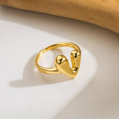 Casual Cute Heart Shape Copper Polishing 18K Gold Plated Open Rings By Trendy Jewels