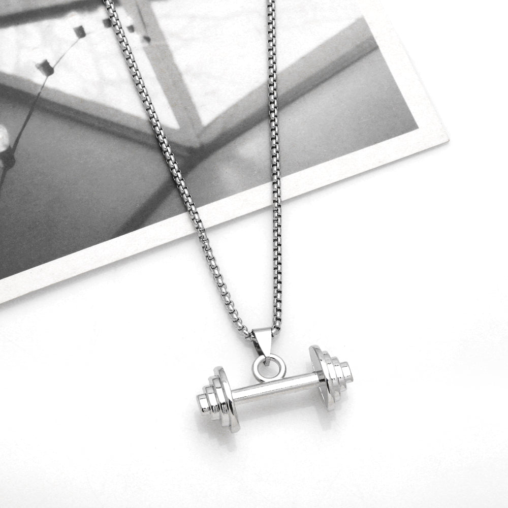 hip-hop punk dumbbell stainless steel alloy plating unisex pendant necklace long necklace By Trendy Jewels