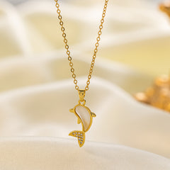 Casual Simple Style Commute Dolphin 304 Stainless Steel Polishing Inlay 18K Gold Plated Artificial Rhinestones Stone Pendant Necklace By Trendy Jewels