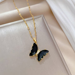 Titanium Steel Copper Elegant Inlay Butterfly Artificial Crystal Earrings Necklace By Trendy Jewels