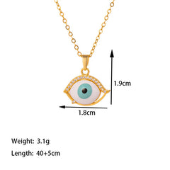 304 Stainless Steel 18K Gold Plated Vintage Style Simple Style Inlaid Zircon Eye Artificial Rhinestones Resin Pendant Necklace By Trendy Jewels