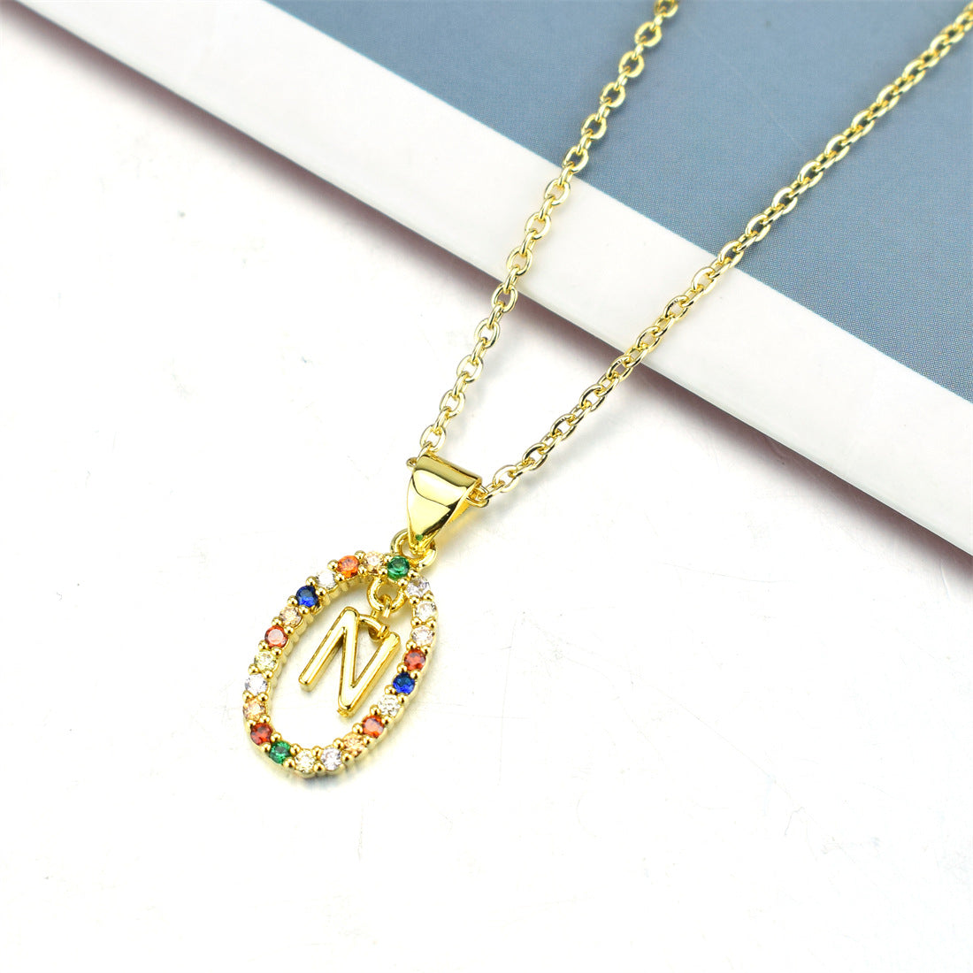 simple style letter stainless steel plating inlay zircon pendant necklace By Trendy Jewels