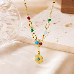 vintage style color block eye stainless steel beaded plating 18k gold plated pendant necklace By Trendy Jewels