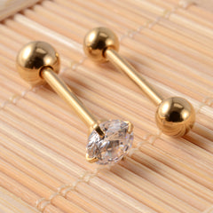 simple style streetwear solid color stainless steel plating inlay zircon tongue nail By Trendy Jewels