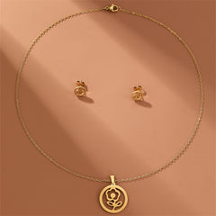 Stainless Steel Elegant Letter Heart Shape Flower Plating Jewelry Set By Trendy Jewels