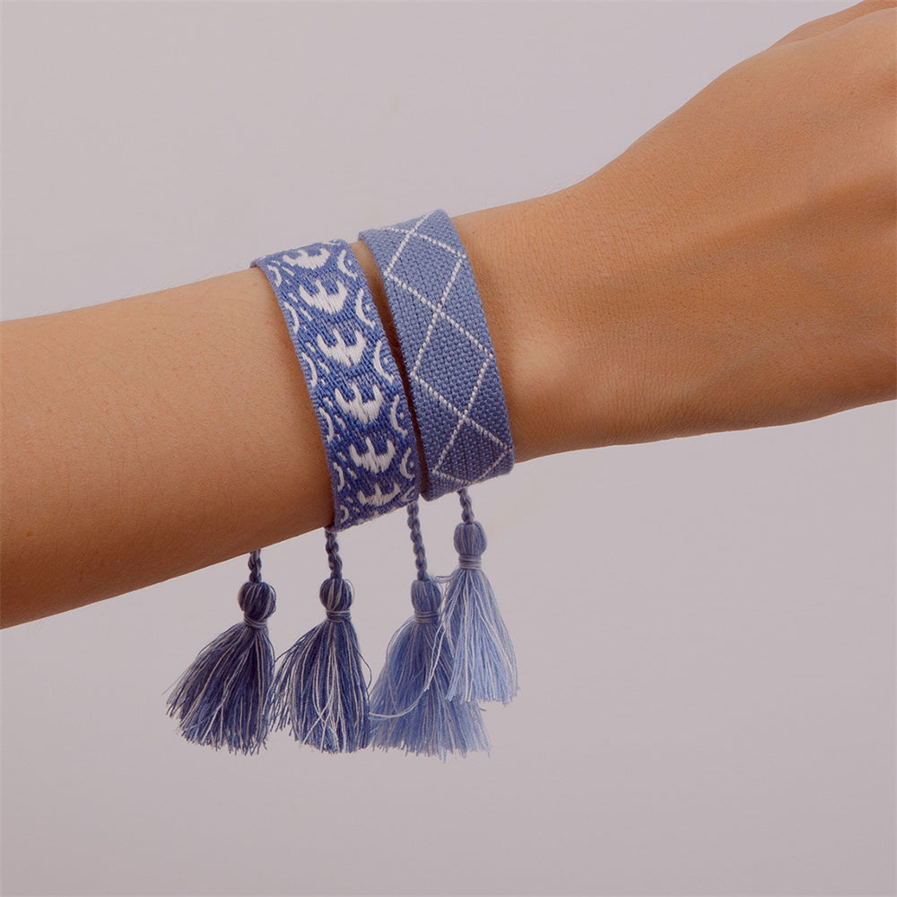 retro stripe fabric tassel braid unisex bracelets By Trendy Jewels