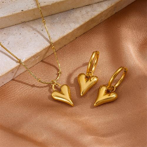 Titanium Steel 18K Gold Plated Classic Style Inlay Heart Shape Zircon Jewelry Set By Trendy Jewels