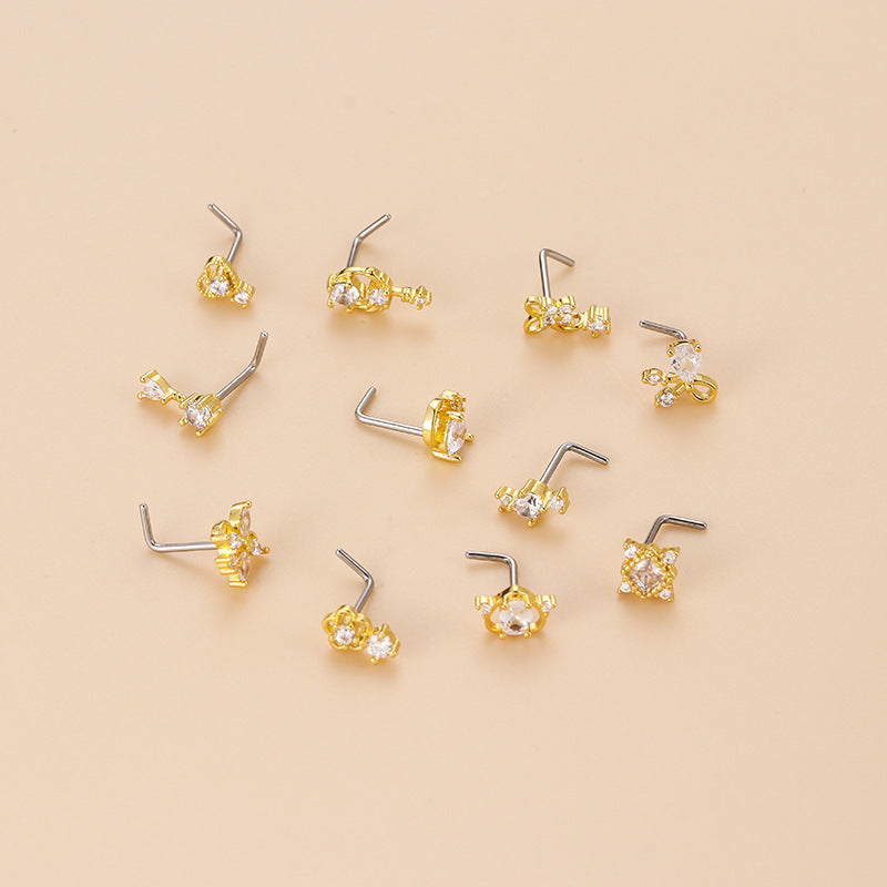 fashion flower bow knot stainless steel plating zircon nose studs 1 piece By Trendy Jewels