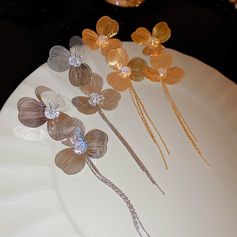 1 Pair Retro Exaggerated Tassel Flower Inlay Copper Zircon Drop Earrings By Trendy Jewels