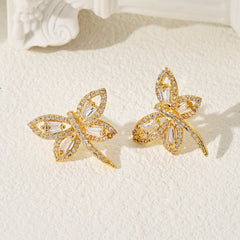 1 Pair Streetwear Dragonfly Plating Inlay Copper Zircon 18K Gold Plated Ear Studs By Trendy Jewels