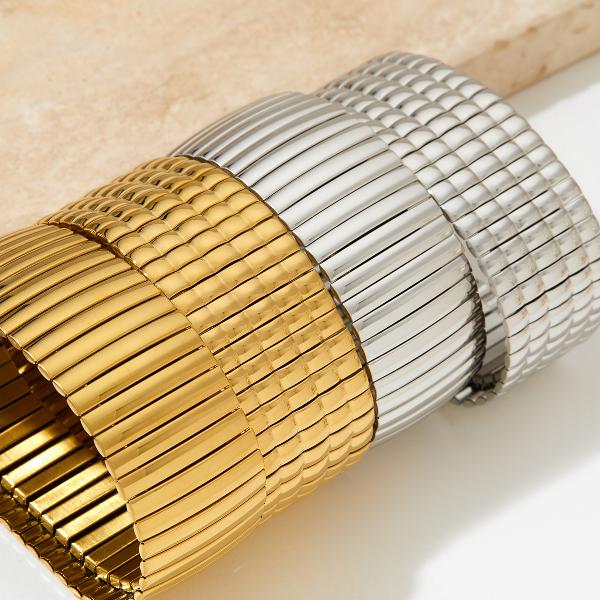 Modern Style Stripe 304 Stainless Steel 16K Gold Plated White Gold Plated Gold Plated Bangle In Bulk By Trendy Jewels