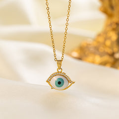 304 Stainless Steel 18K Gold Plated Vintage Style Simple Style Inlaid Zircon Eye Artificial Rhinestones Resin Pendant Necklace By Trendy Jewels