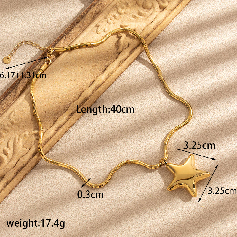 304 Stainless Steel 18K Gold Plated French Style Simple Style Star Earrings Necklace By Trendy Jewels