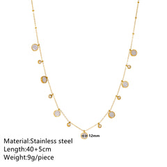 simple style round titanium steel plating inlay rhinestones shell 18k gold plated pendant necklace By Trendy Jewels