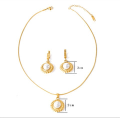 304 Stainless Steel 18K Gold Plated Streetwear Plating Inlay Round Artificial Pearls Agate Jewelry Set By Trendy Jewels