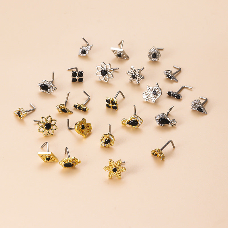 fashion geometric stainless steel inlay artificial pearls zircon nose studs By Trendy Jewels