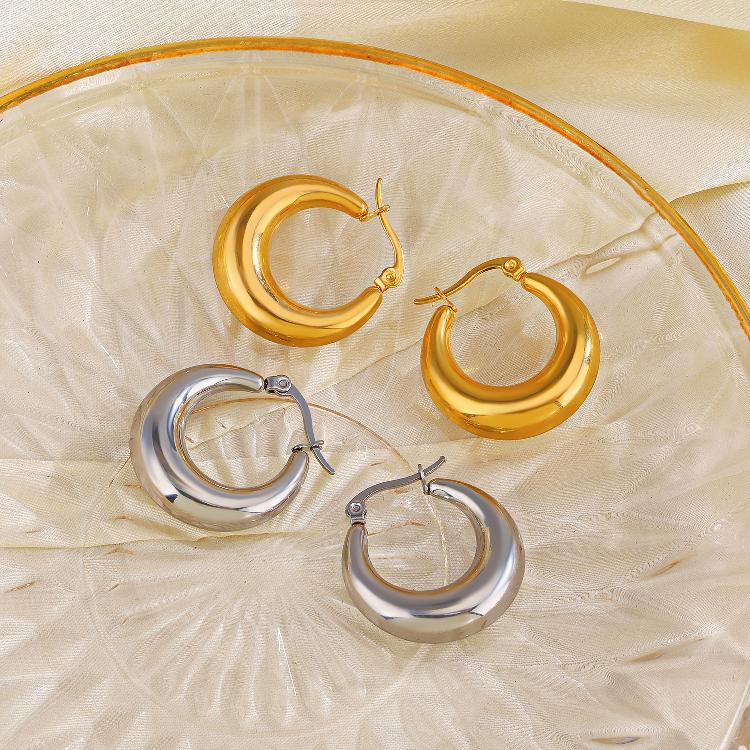 1 Pair Simple Style Round Plating 304 Stainless Steel 18K Gold Plated Hoop Earrings By Trendy Jewels