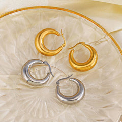 1 Pair Simple Style Round Plating 304 Stainless Steel 18K Gold Plated Hoop Earrings By Trendy Jewels