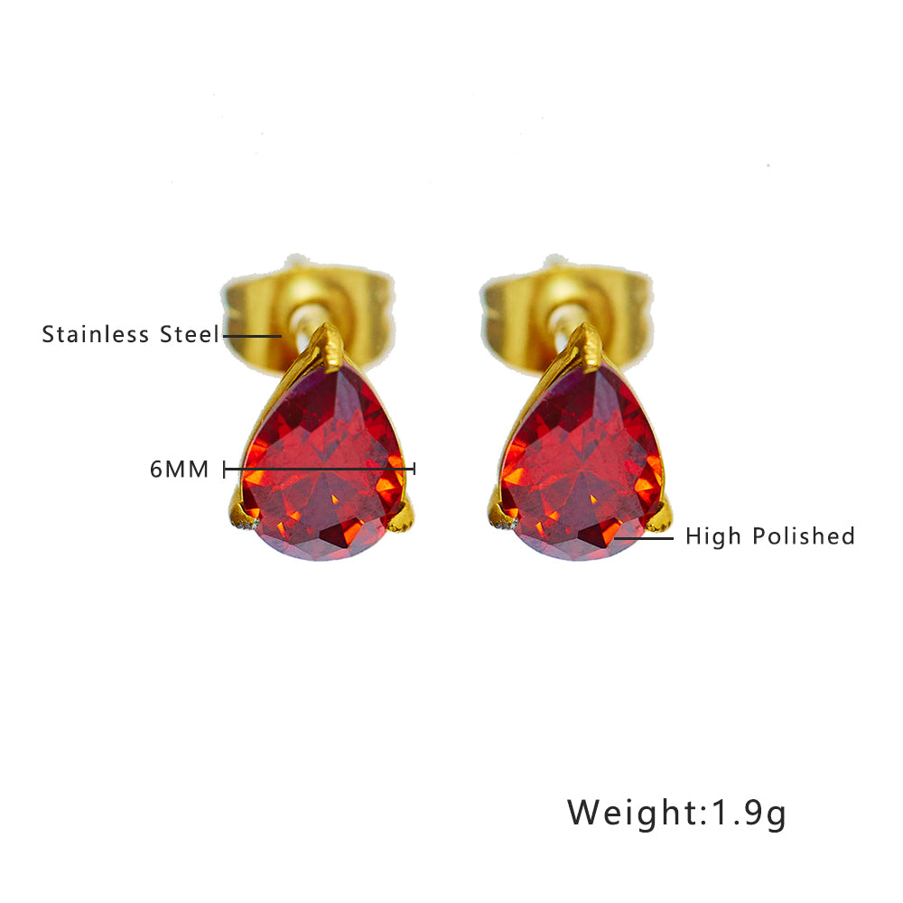 1 Pair French Style Water Droplets Inlay Titanium Steel Zircon 18K Gold Plated Ear Studs By Trendy Jewels