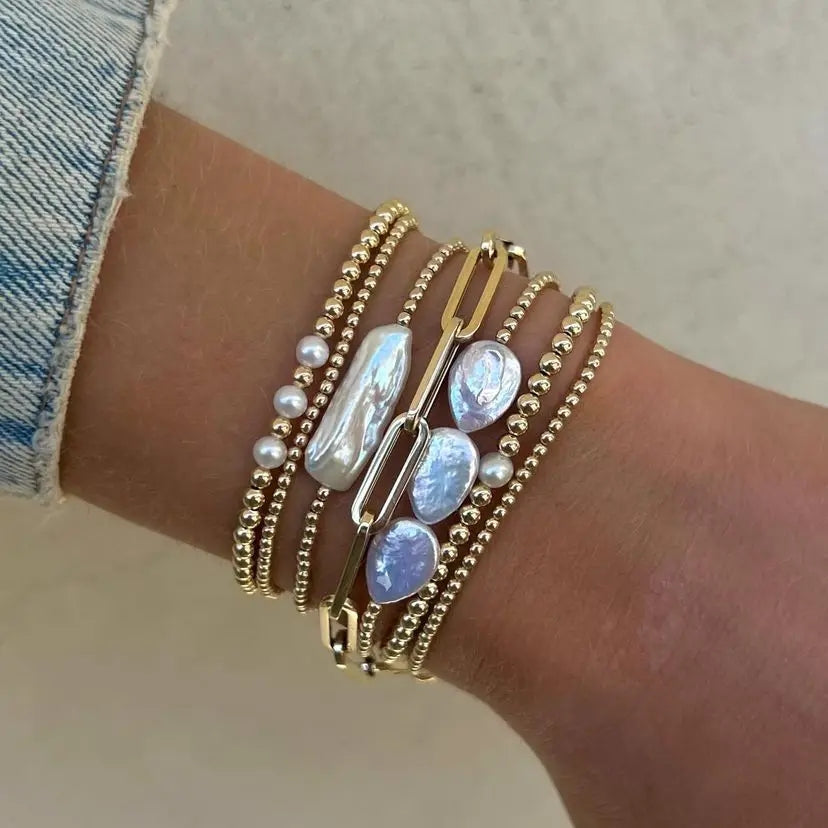 Freshwater Pearl Copper IG Style Handmade Bohemian Beaded Geometric Bracelets By Trendy Jewels