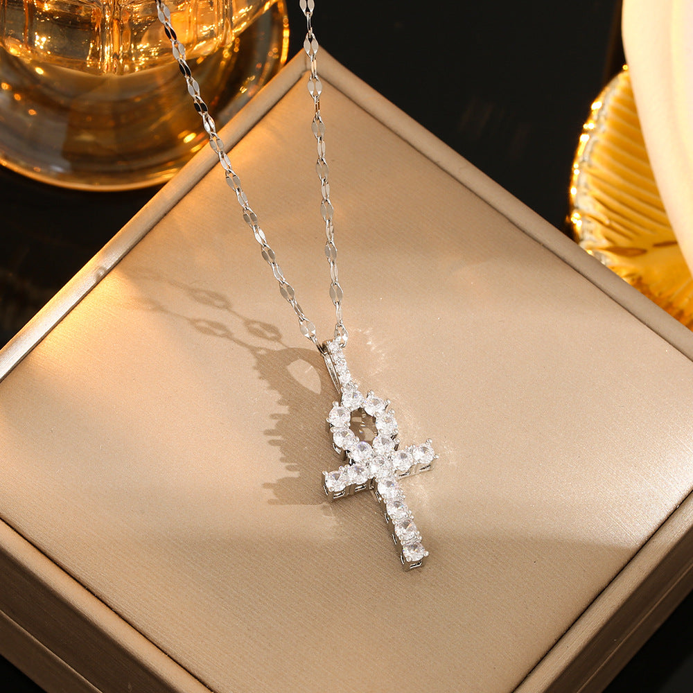 Stainless Steel Gold Plated Silver Plated Casual Commute Cross Inlay Zircon Pendant Necklace By Trendy Jewels