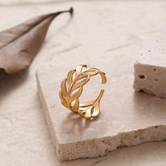 retro solid color stainless steel criss cross plating hollow out 18k gold plated open ring By Trendy Jewels