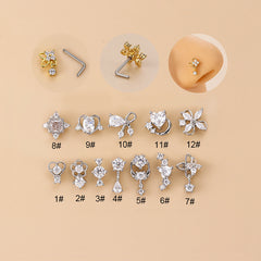 fashion flower bow knot stainless steel plating zircon nose studs 1 piece By Trendy Jewels