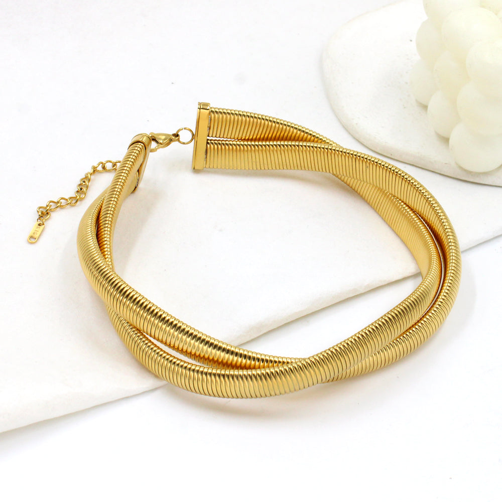 retro simple style geometric stainless steel 18k gold plated bracelets necklace jewelry set By Trendy Jewels