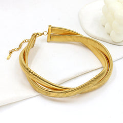 retro simple style geometric stainless steel 18k gold plated bracelets necklace jewelry set By Trendy Jewels