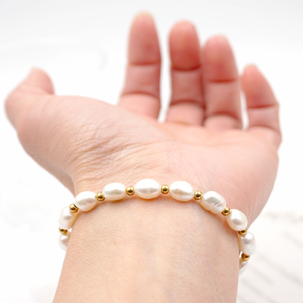 304 Stainless Steel natural stone Freshwater Pearl Gold Plated Preppy Style Beach Simple Style Beaded Patchwork Color Block Bracelets By Trendy Jewels