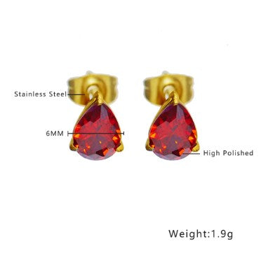 1 Pair French Style Water Droplets Inlay Titanium Steel Zircon 18K Gold Plated Ear Studs By Trendy Jewels