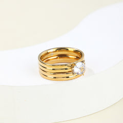 Stainless Steel 14K Gold Plated Elegant Vintage Style Geometric Plating Inlay Zircon Rings By Trendy Jewels