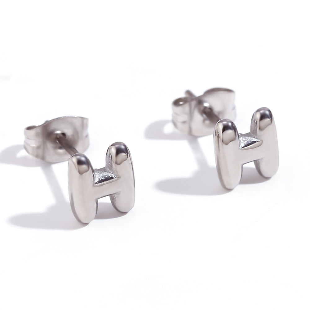 1 pair basic classic style letter plating stainless steel 18k gold plated ear studs By Trendy Jewels