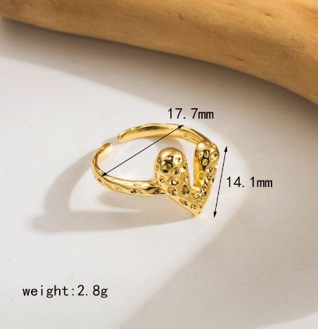 Casual Cute Heart Shape Copper Polishing 18K Gold Plated Open Rings By Trendy Jewels