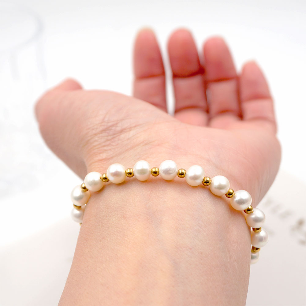 304 Stainless Steel natural stone Freshwater Pearl Gold Plated Preppy Style Beach Simple Style Beaded Patchwork Color Block Bracelets By Trendy Jewels