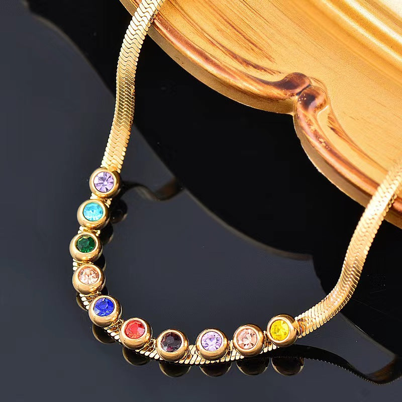 304 Stainless Steel 18K Gold Plated Elegant Glam Simple Style Inlay Solid Color Zircon Bracelets Necklace By Trendy Jewels