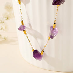 Stainless Steel natural stone 18K Gold Plated Casual Simple Style Irregular Necklace By Trendy Jewels