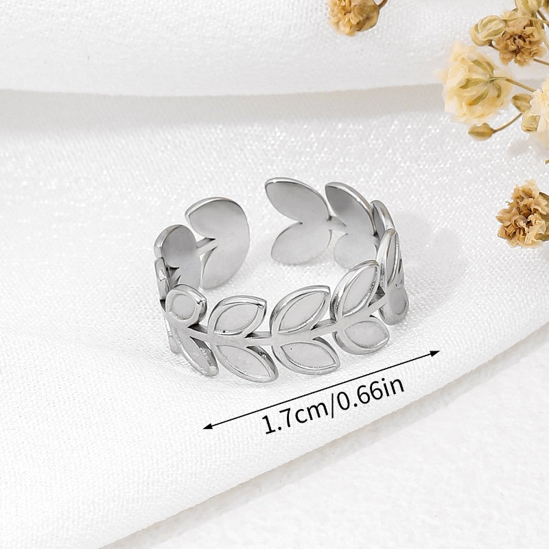 304 Stainless Steel Simple Style Classic Style Asymmetrical Plant Rings By Trendy Jewels