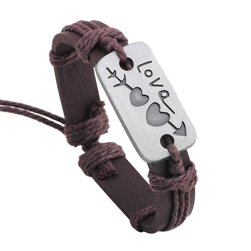 simple style cross letter alloy leather alloy men's bracelets By Trendy Jewels