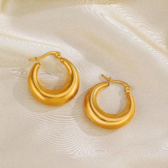 1 Pair Simple Style Round Plating 304 Stainless Steel 18K Gold Plated Hoop Earrings By Trendy Jewels