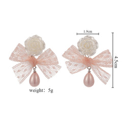 1 Pair Elegant Princess Bow Knot Resin Lace Drop Earrings By Trendy Jewels